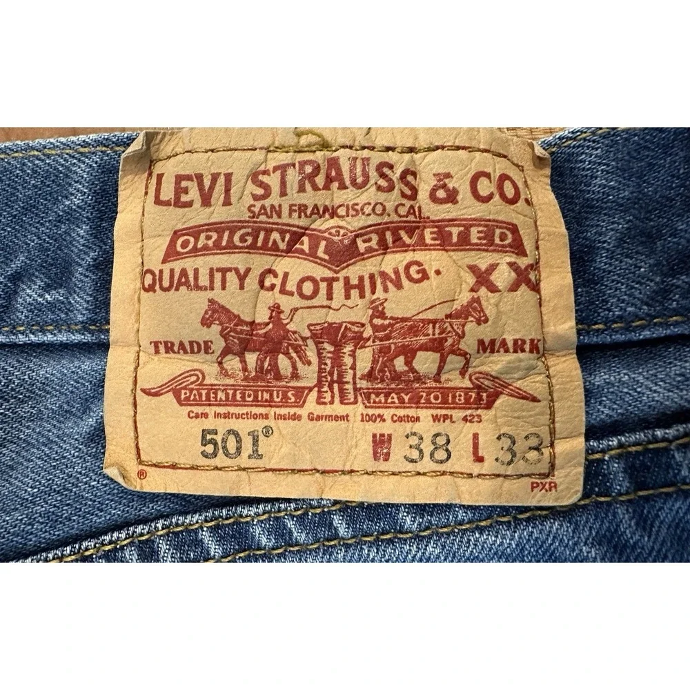 Levi's 501 Jeans Button Fly Blue Mens Light Wash Denim Straight Size 38x33